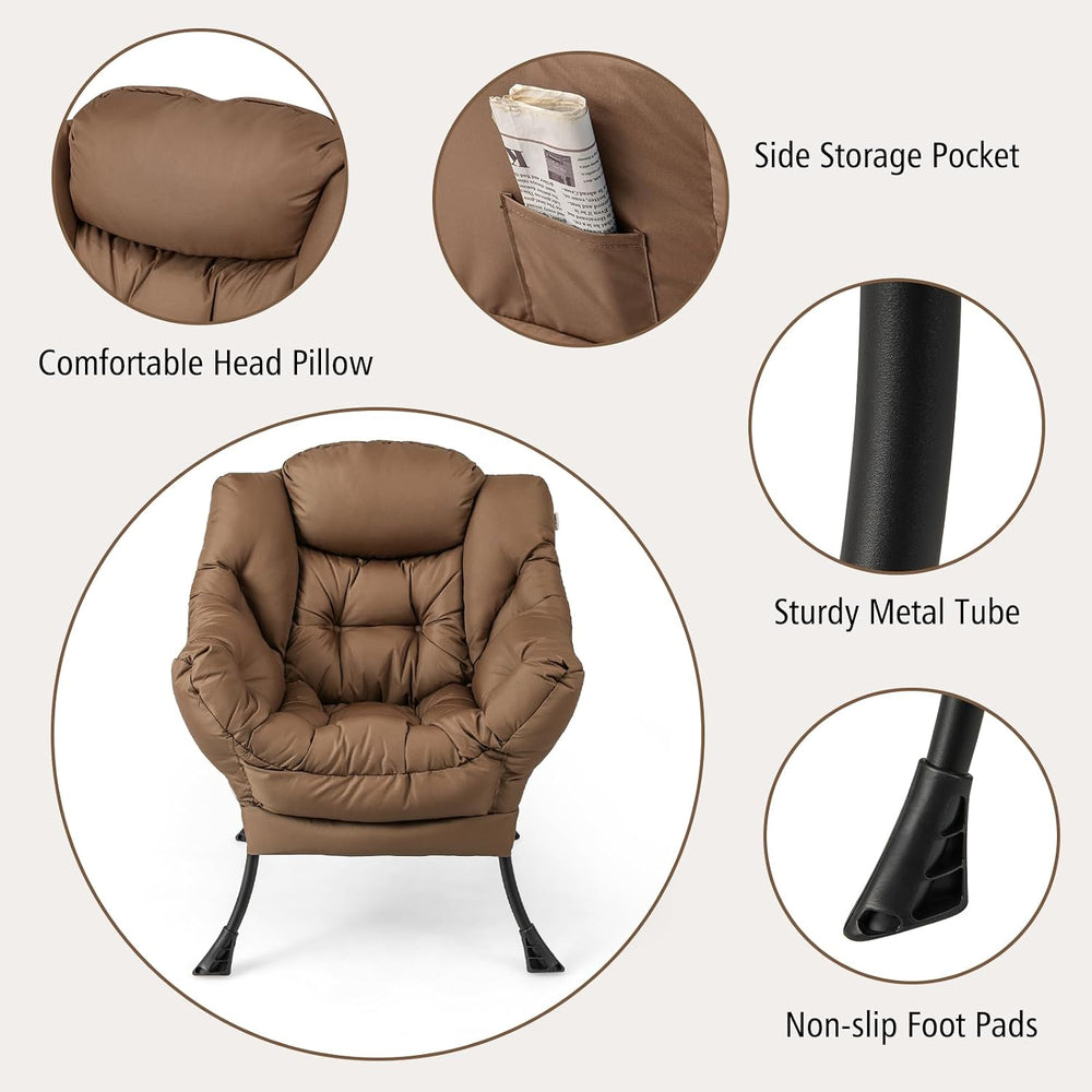 Upholstered Lazy Chair with Ottoman, Armrests & Side Pocket
