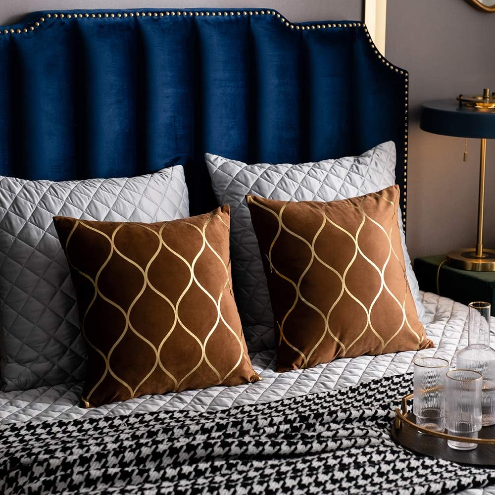 DEZENE Gold Velvet Throw Pillow Covers: 2 Pack 24x24 Inch Square Decorative P...