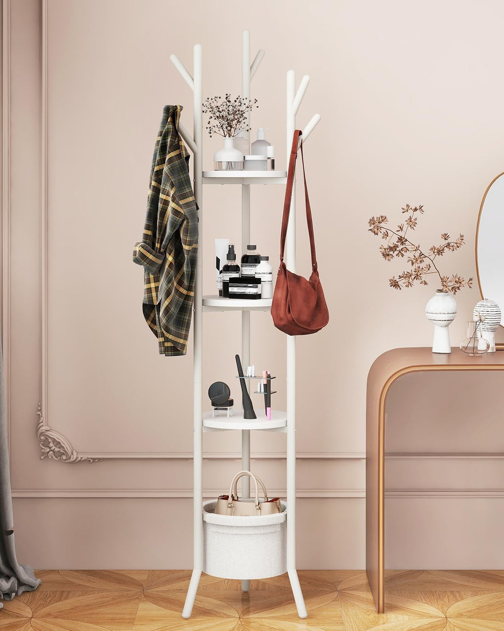 YMYNY Coat Rack, Freestanding Coat Stand with Storage Shelves, Hall Trees wit...