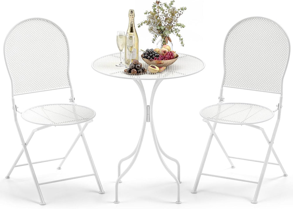 Tangkula 3 Pieces Patio Bistro Set, Metal Table and Folding Chair Set for 2, ...