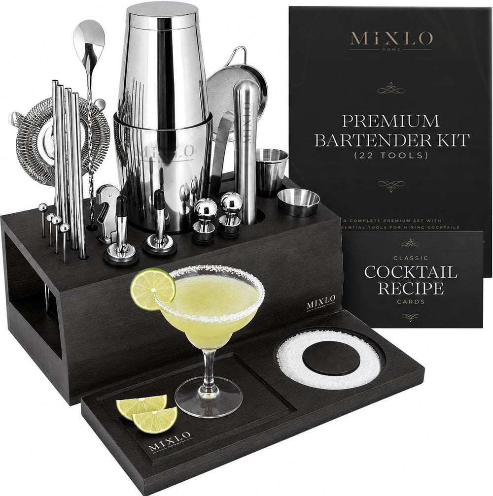 Mixology Bartender Kit - 22Pcs Bar Set Cocktail Shaker Set w Black Bar Cart A...