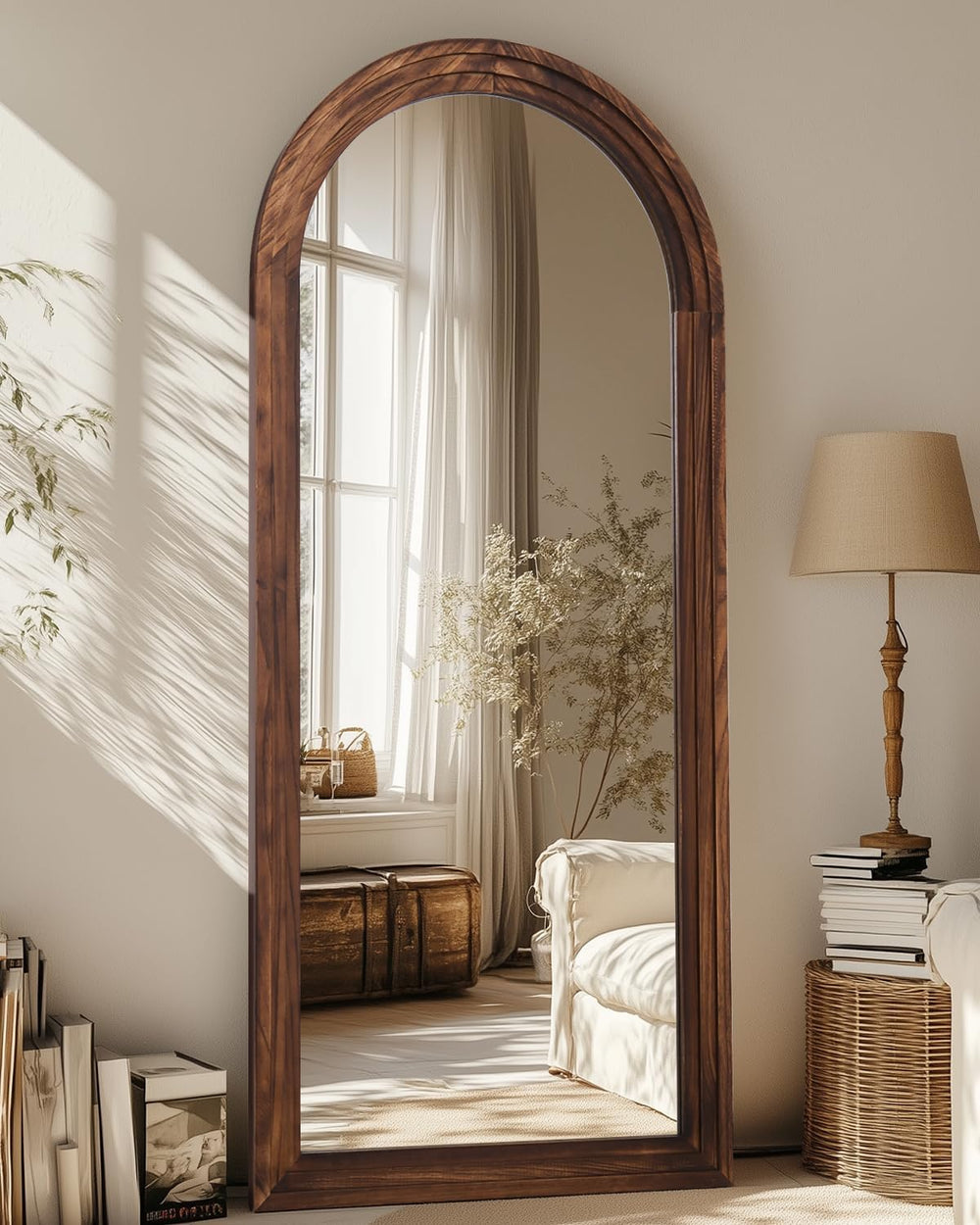 Full Length Mirror 71"x32", Arched Solid Wood Frame with Stand