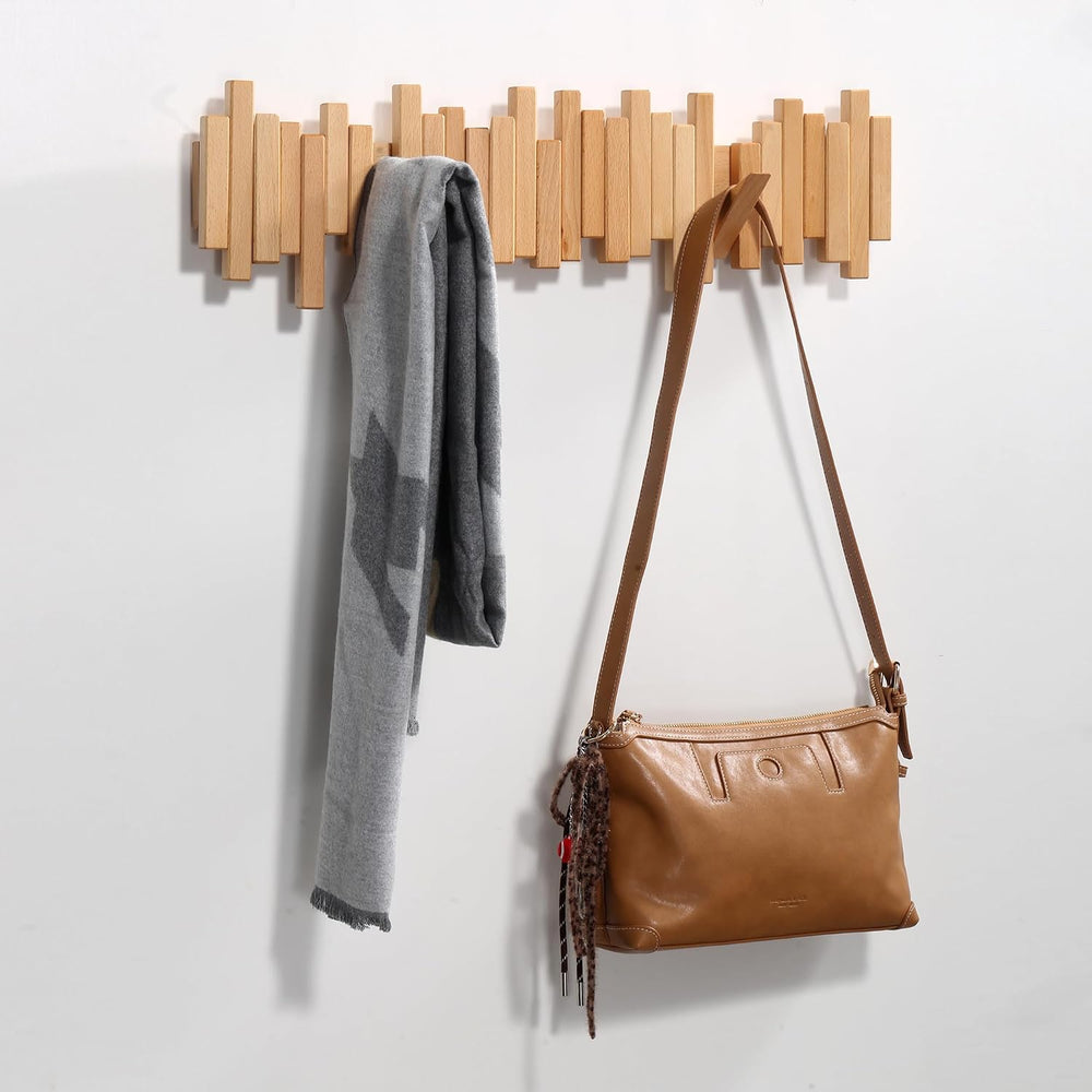 Coat Rack Wall Mount Piano Flip Down Wall Hook Rack 7 Hooks Beech