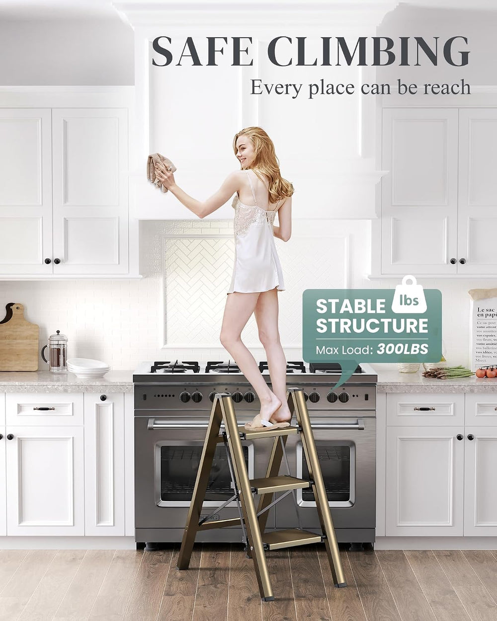 3 Step Ladder, Foldable Aluminum Step Stool with Anti-Slip Pedal