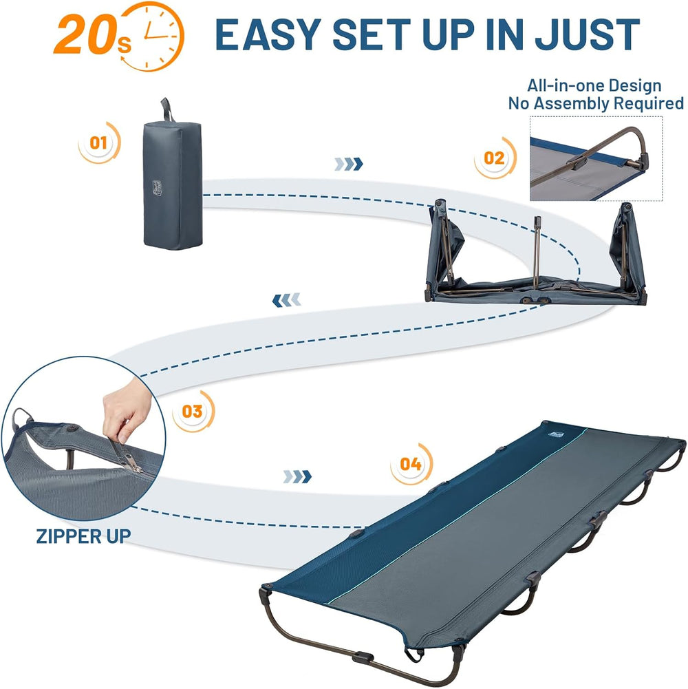 TIMBER RIDGE 20-Second Quick Set-Up Camping Cot, Lightweight Aluminum Folding...