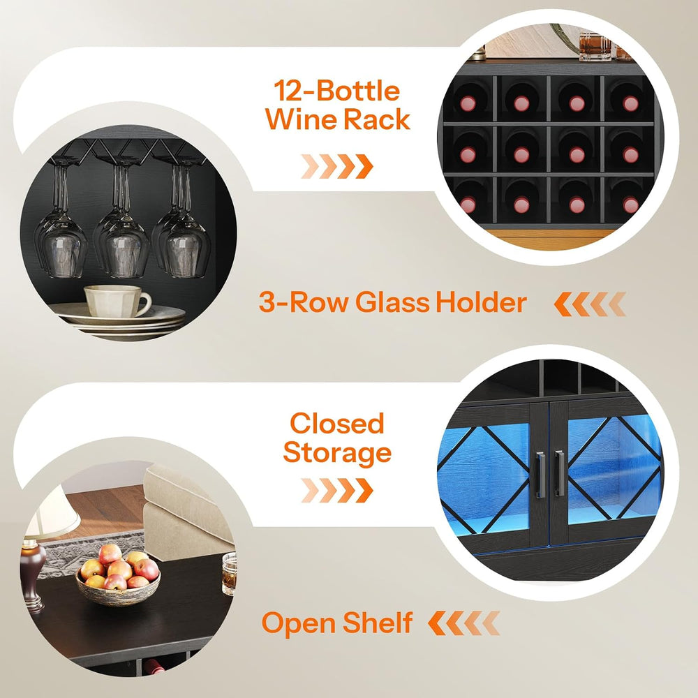 HOOBRO Bar Cabinet with Power Outlet, Modern Liquor Cabinet with Wine Rack &a...