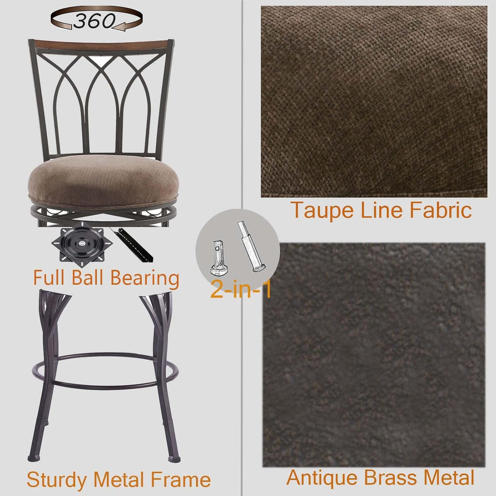 Swivel Bar Stools with Backs Set of 2, Adjustable Height 25"/30", I...