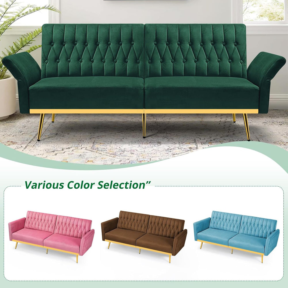 2 Pieces Velvet Sofa Set with Adjustable Armrest and Backrests, Green