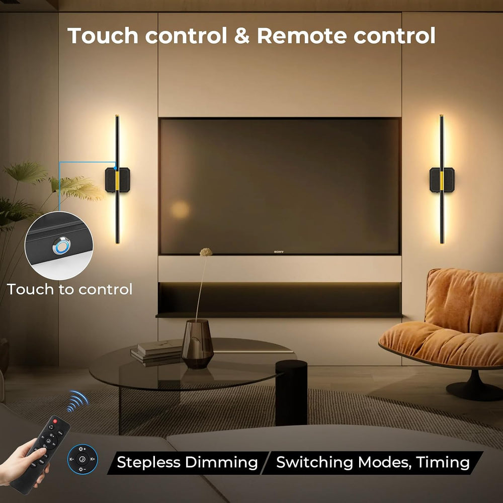 Battery Operated Wall Sconces 360°Rotate Detachable Dimmable Set of 2