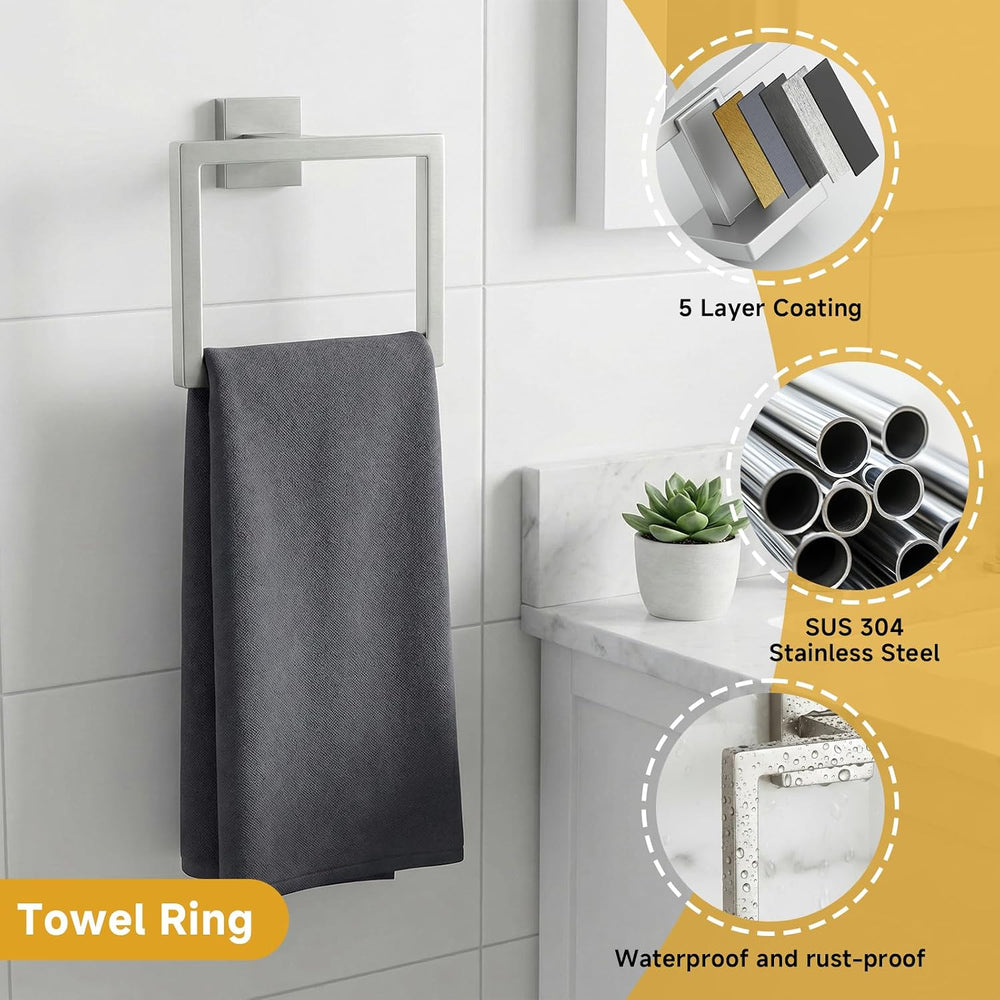 5 Piece Bathroom Towel Bar Set - SUS304 Stainless Steel Brushed Nickel Bath T...