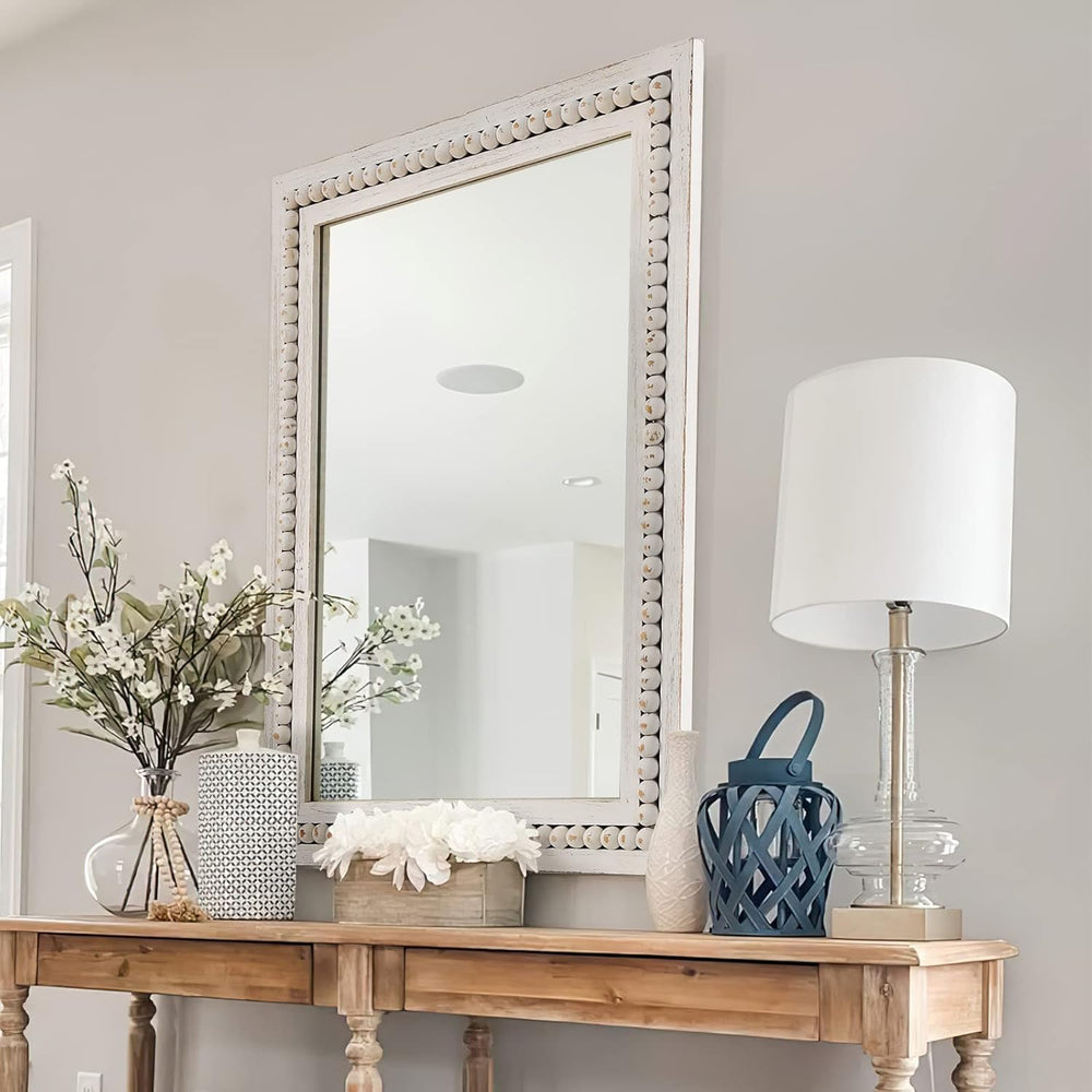 H HOMEWINS Rustic Wood Wall Mirror,Rectangle Bathroom Vanity Mirror