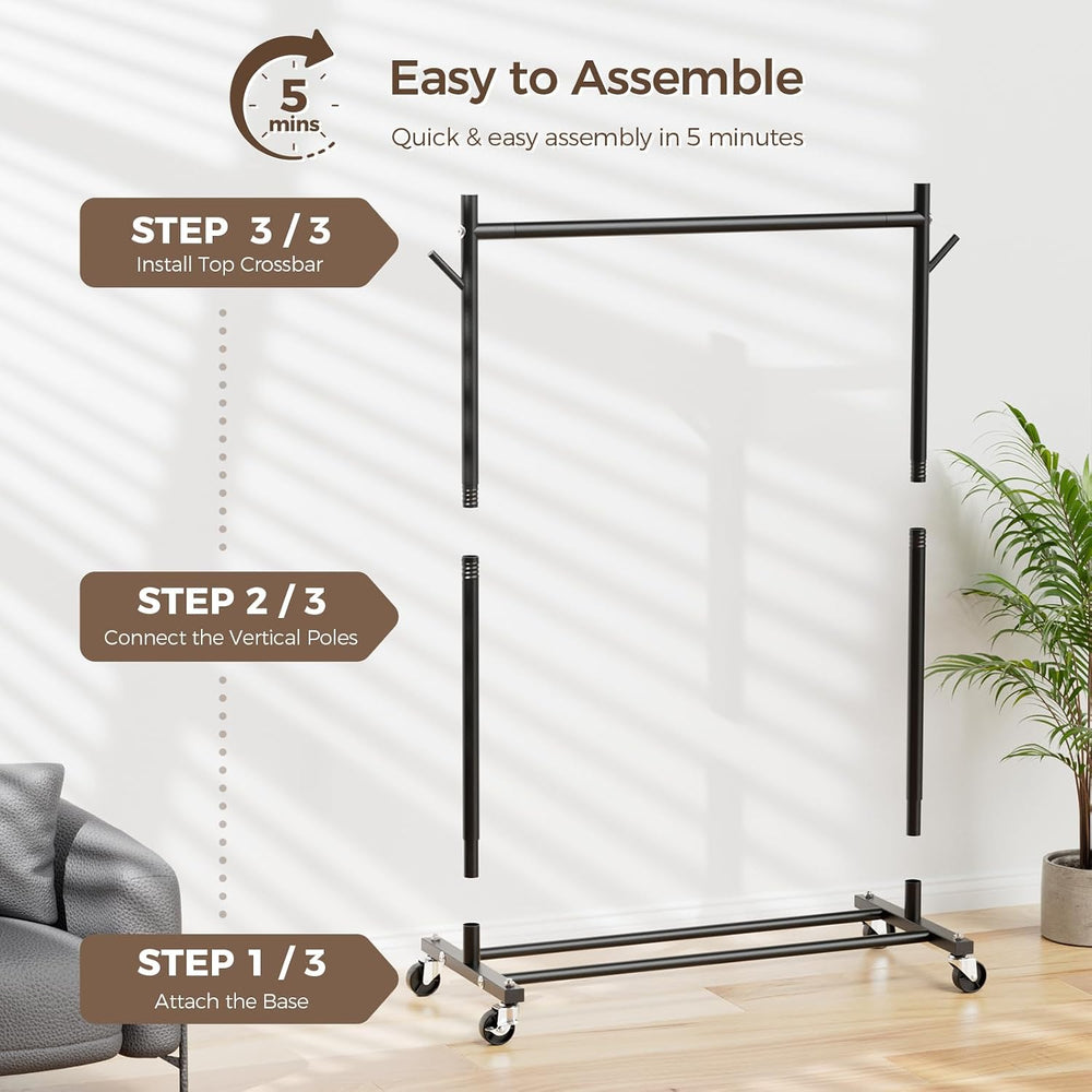 Clothes Rack, Clothing Rack for Hanging Clothes Load 280LBS, Rolling Garment ...