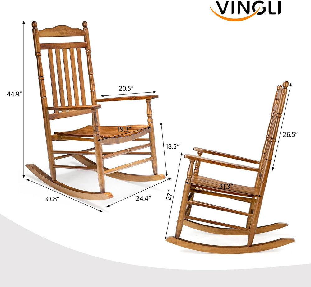 VINGLI Wooden Rocking Chair Outdoor, Patio Rockers with High Back, Support 45...