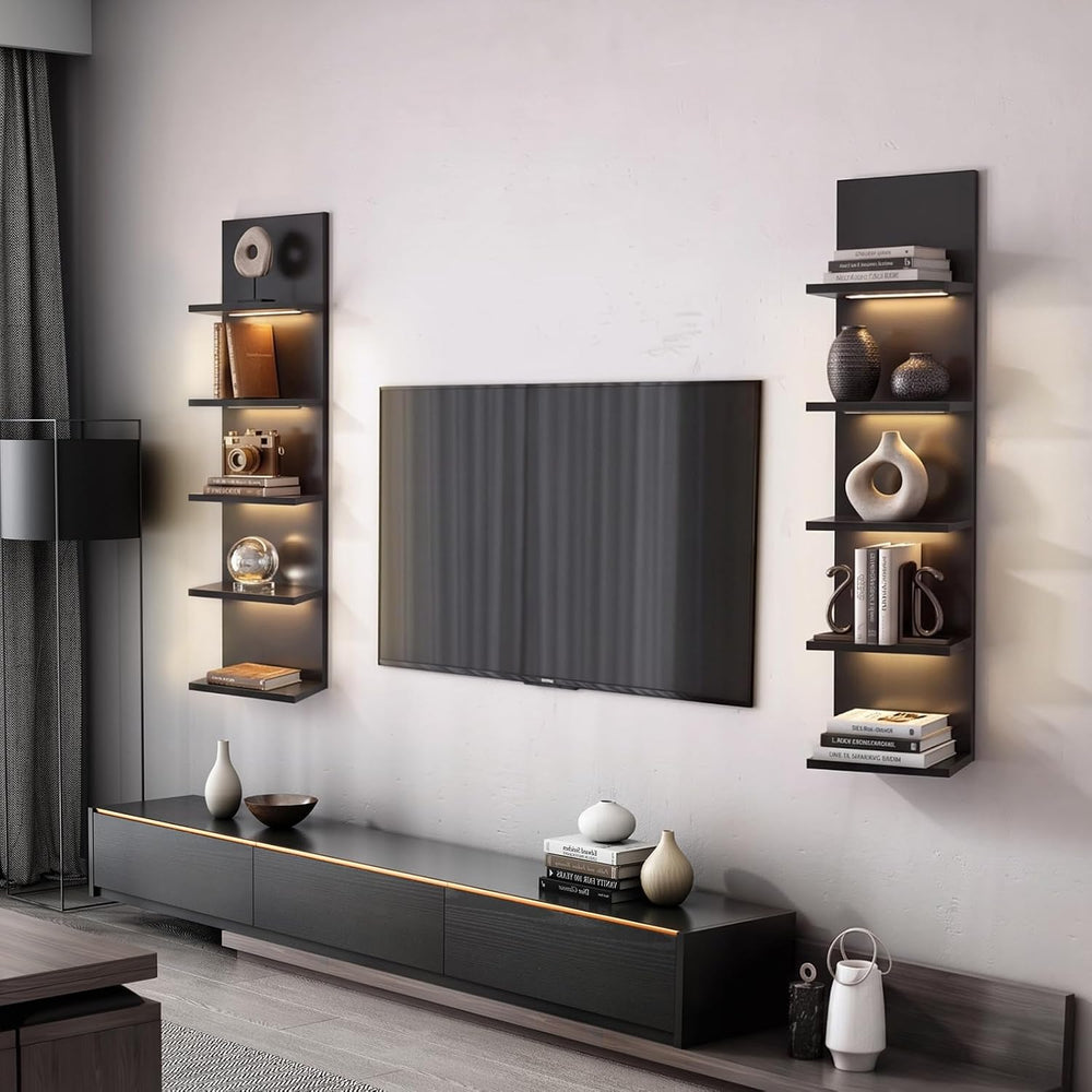 Homaterial 5 Tier Wall Shelf Unit with RGB Light, Black