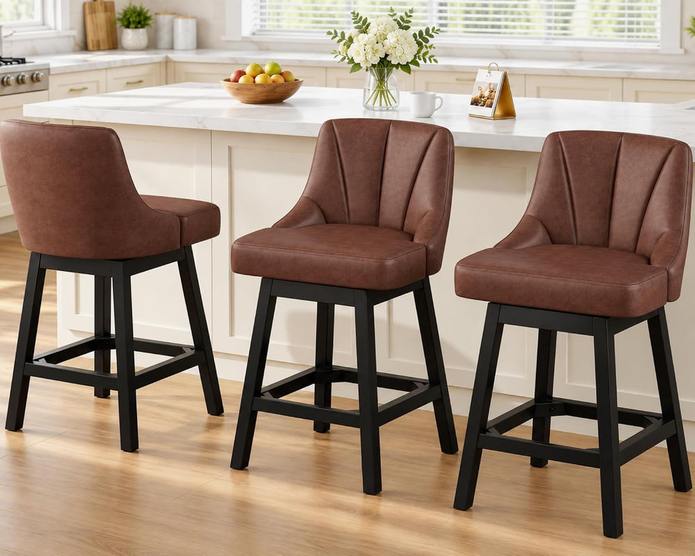 YaFiti 26" Swivel Bar Stools Set of 2 with Back & Wood Legs, Leather...