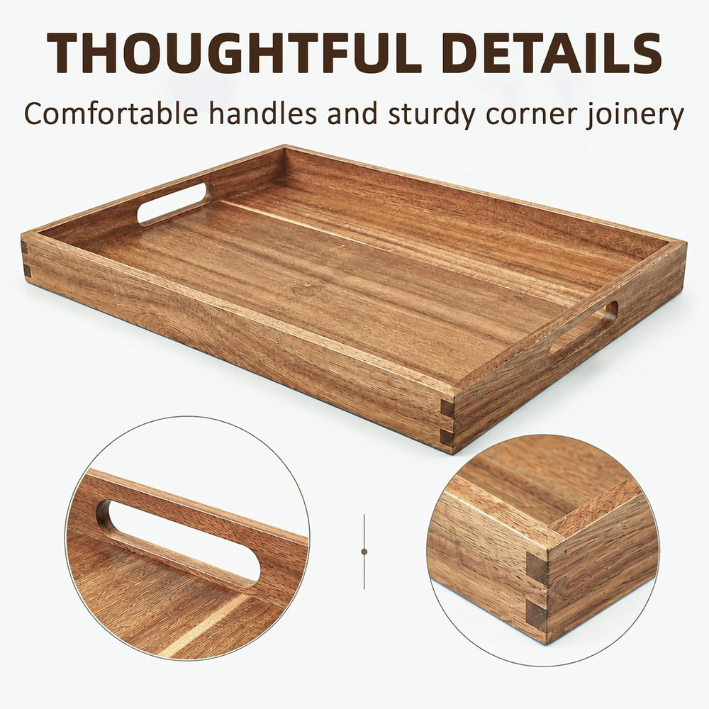 Solidith Acacia Wood Serving Tray with Handles Set of 2 for Serving Food
