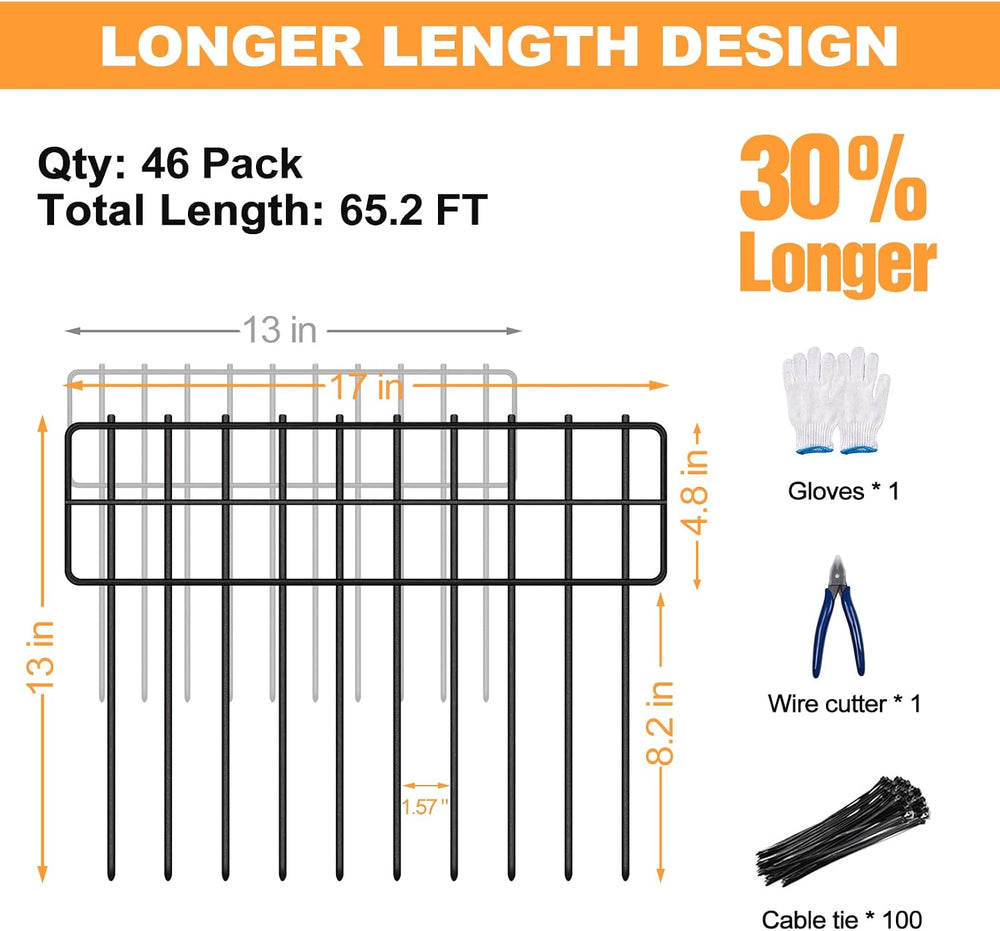 KYATE Garden Fence Animal Barrier, 46 Panels No Dig Fence 65.2ft(L) x13in(H),...