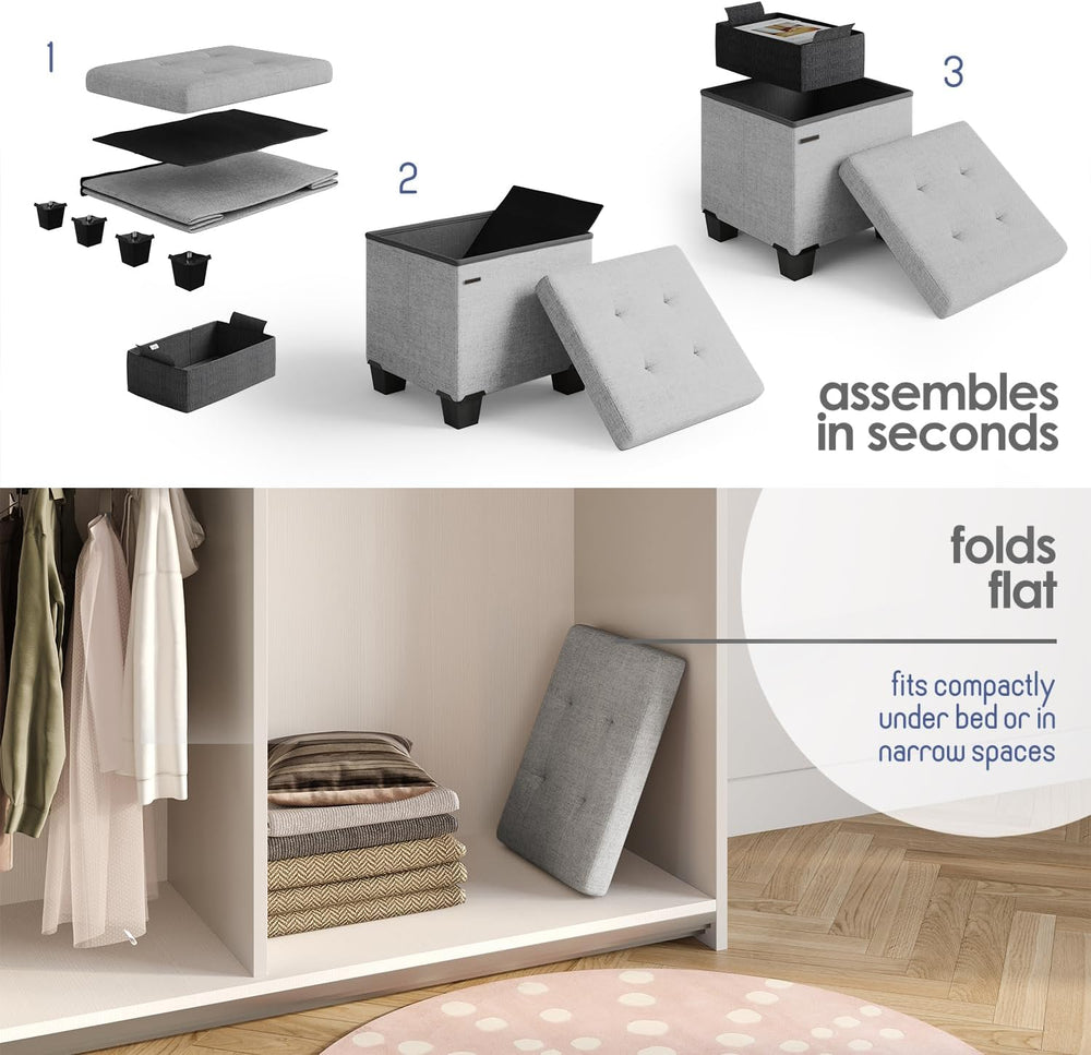 Storage Ottoman Cube with Small Bin, 15-in Square Ottoman with Storage for Li...