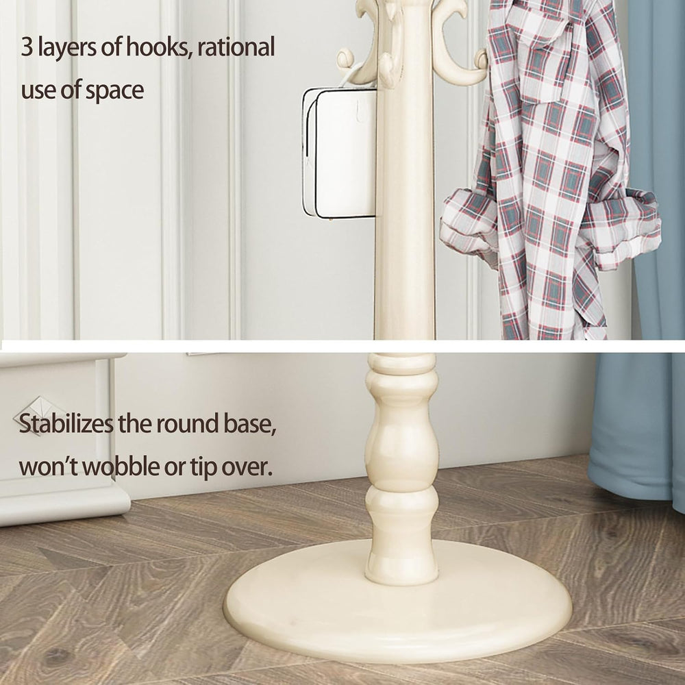 Coat Rack Freestanding, Wooden Coat Tree with Stable Round Base, Vintage Heav...
