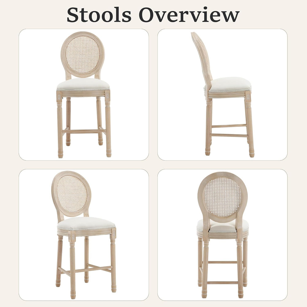 French Country Bar stools, Linen Farmhouse Counter Height Chair