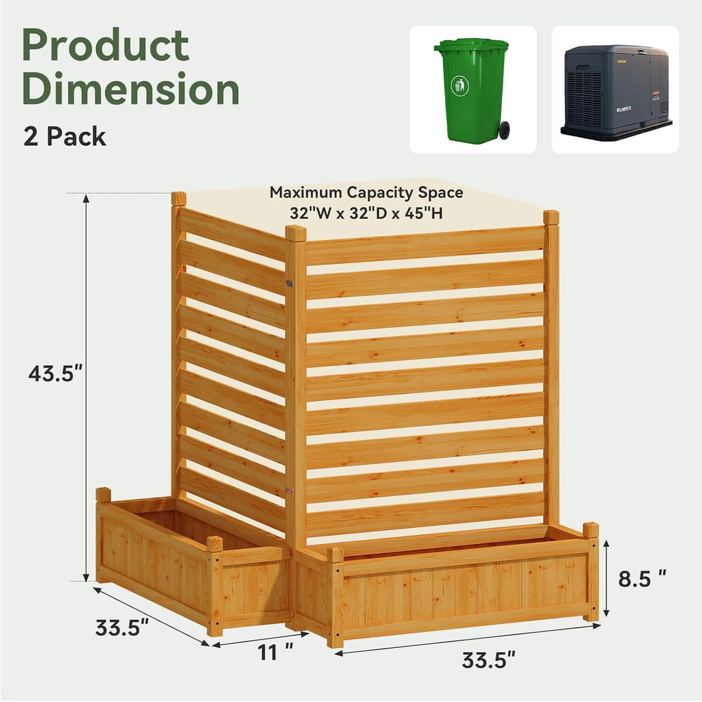 Aoxun Air Conditioner Fence, 2-Panel Wood Privacy Screen with Planter Box