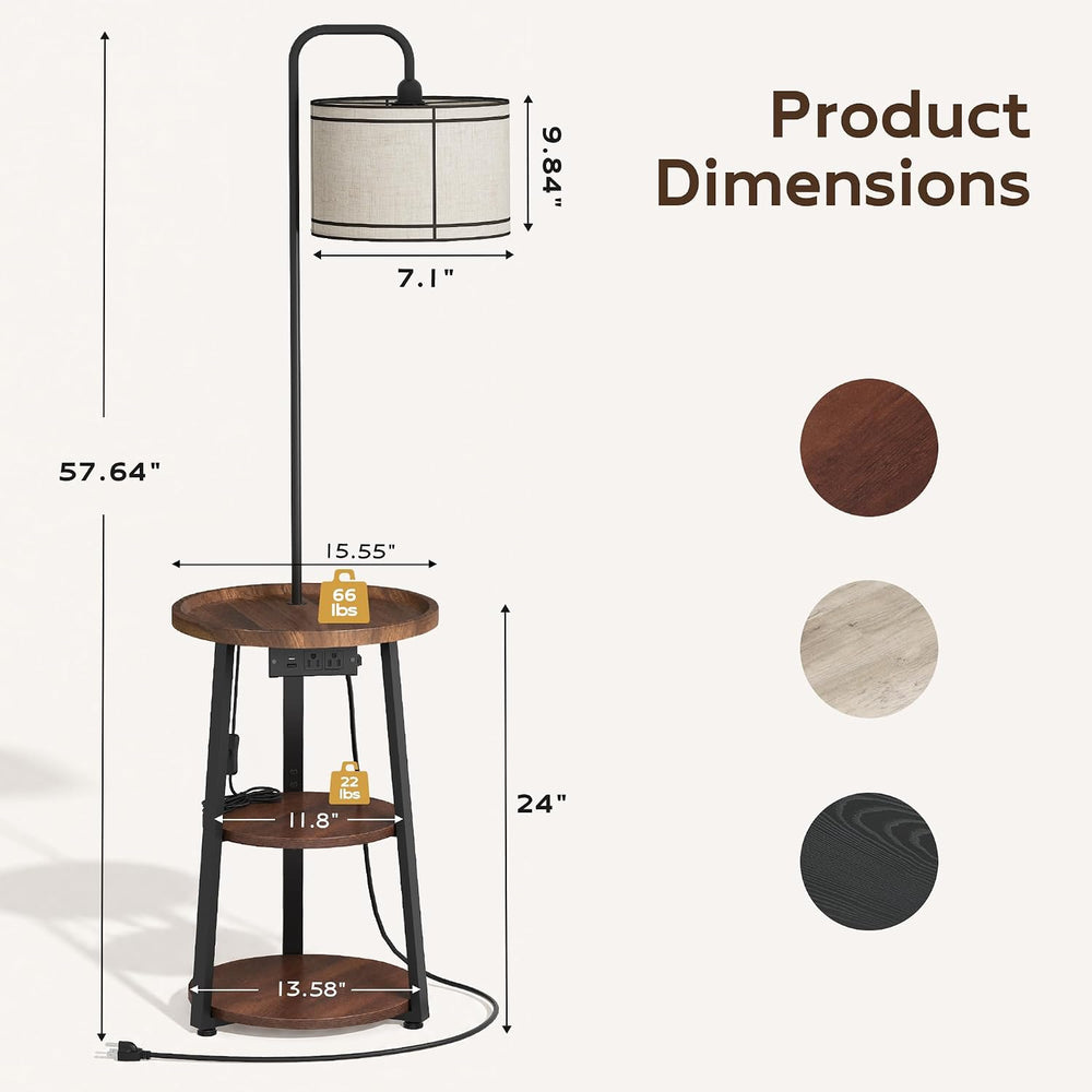 WLIVE Floor Lamp with Table, Round Small Side Table with Charging Station