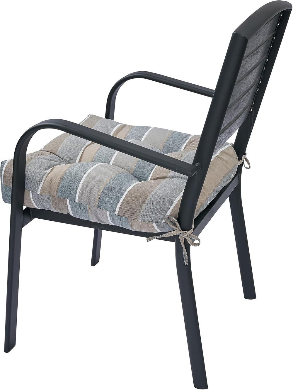 Indoor/Outdoor Tufted Seat Cushions Set of 2, 19x19x5 Inch-Grey Stripe