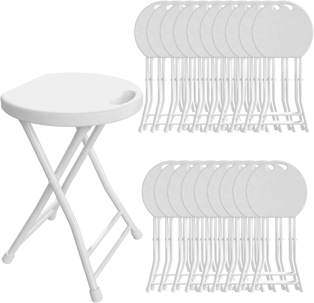 18 Inch Folding Stool with Handle & Steel Frame Pack of 20, White