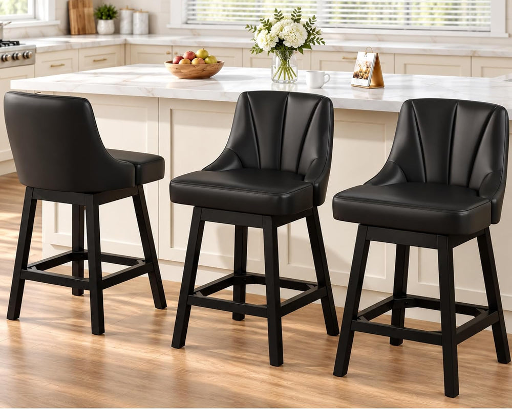 YaFiti 26" Swivel Bar Stools Set of 2 with Back & Wood Legs, Leather...