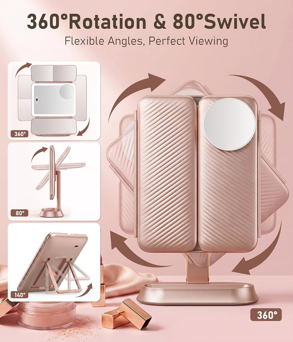 Makeup Mirror With Lights, Magnifying Vanity Mirror, Trifold Travel Mirror
