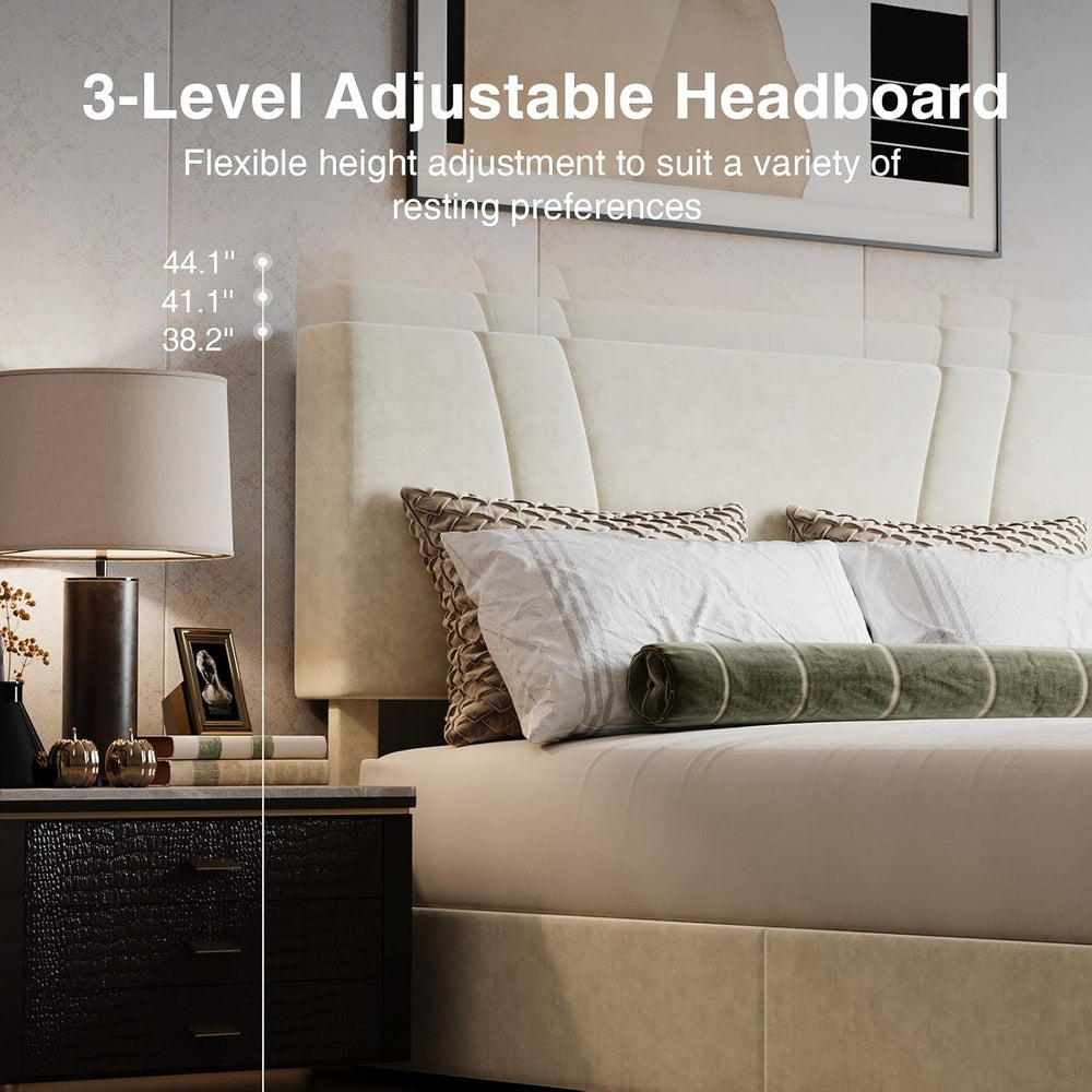 Novilla Queen Lift Up Storage Bed Frame/Charging Station/LED Light, White