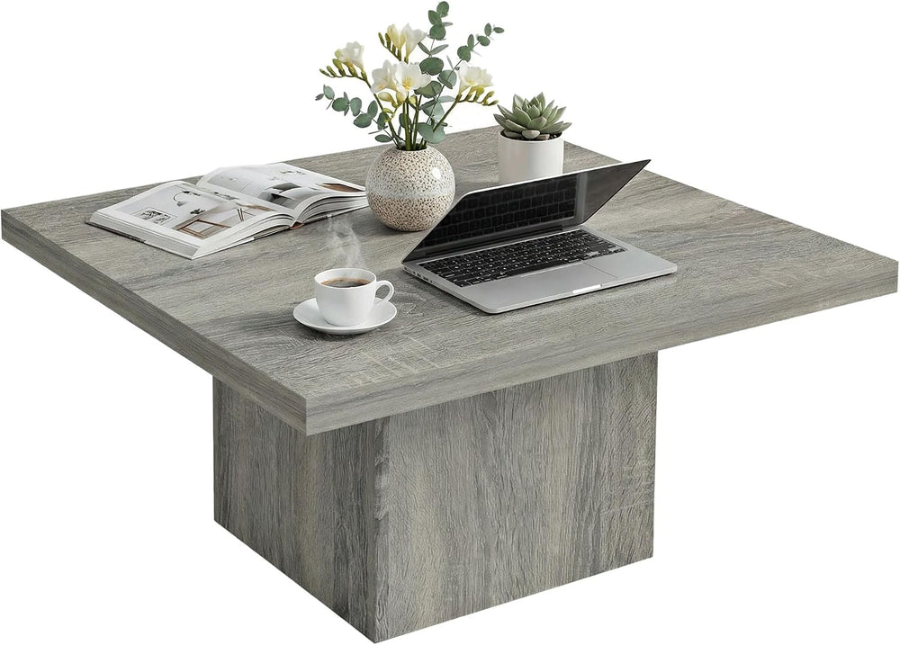 HOMCOM Square Coffee Table 1.6" Thick Tabletop 31.5"x31.5" Gra...