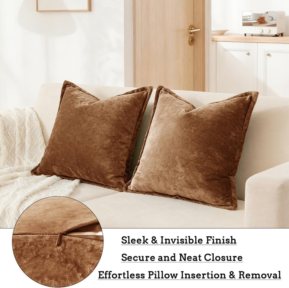 Luxurious Velvet Euro Shams Decorative Throw Pillow Covers 26x26 Set of 2 Sol...