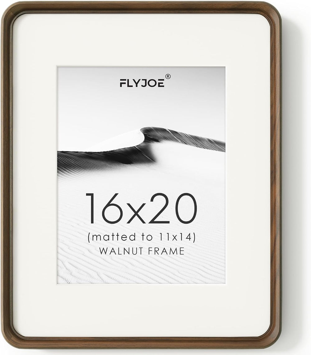 16 x 20 Picture Frame, Solid Walnut Wood Frame Matted for 11x14 Photos