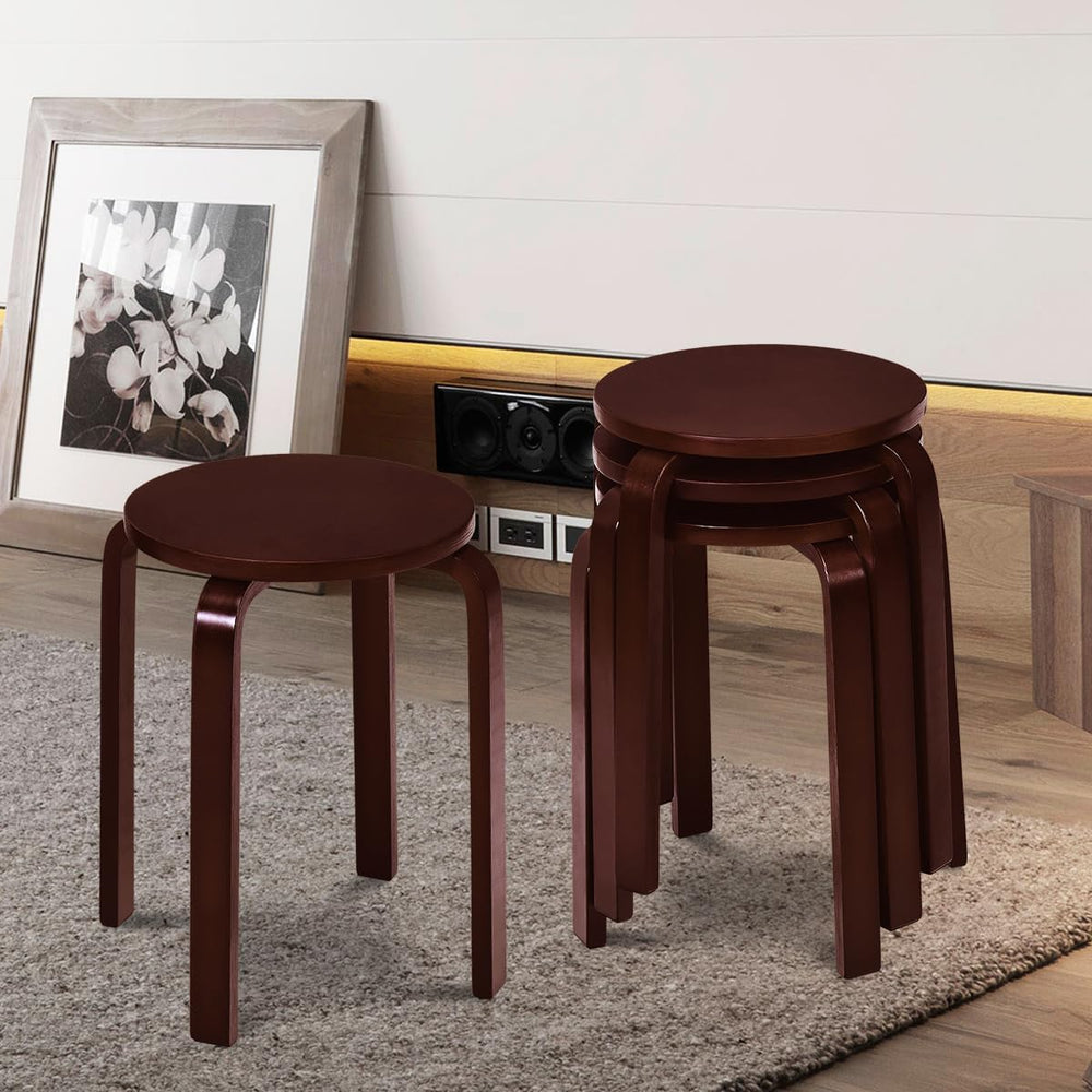COSTWAY Stackable Bentwood Stools Set of 4, 18in Backless Round Chairs
