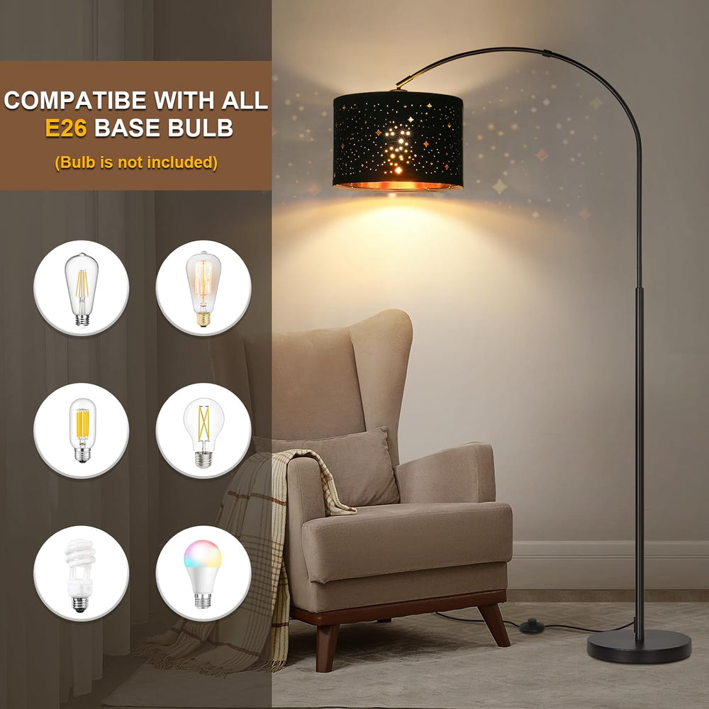 Modern Arc Floor Lamp, Tall Pole Lamp with Black Stars Lampshade