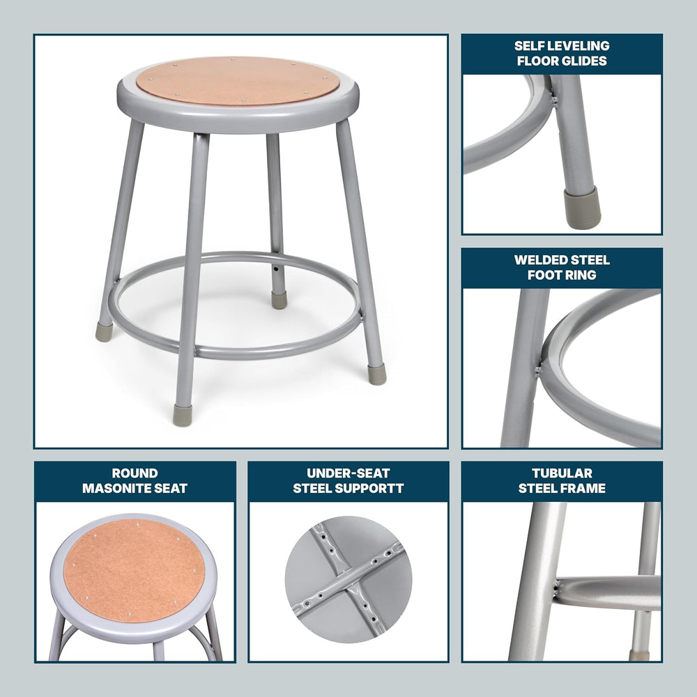 OEF Furnishings OEF6218/2 Preassembled Commercial Steel Round Stool with Maso...