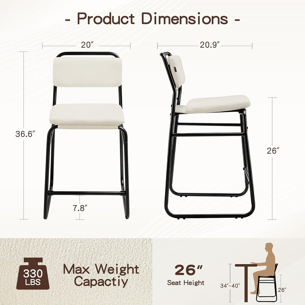 Furniliving Bar Stools Set of 2, 26" H Counter Height Bar Stools with Fu...