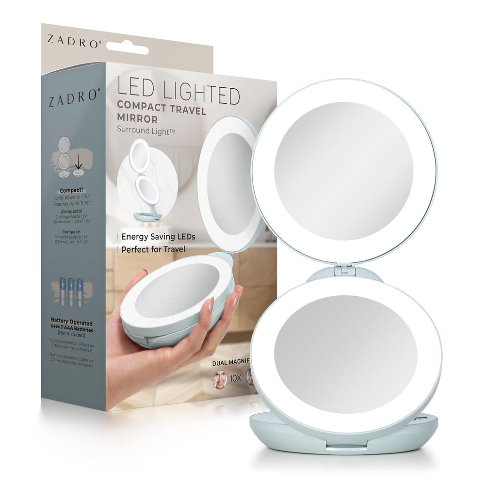 Zadro 4.5" Round LED Compact Mirror 10X/1X Travel Mirror with Lights and...
