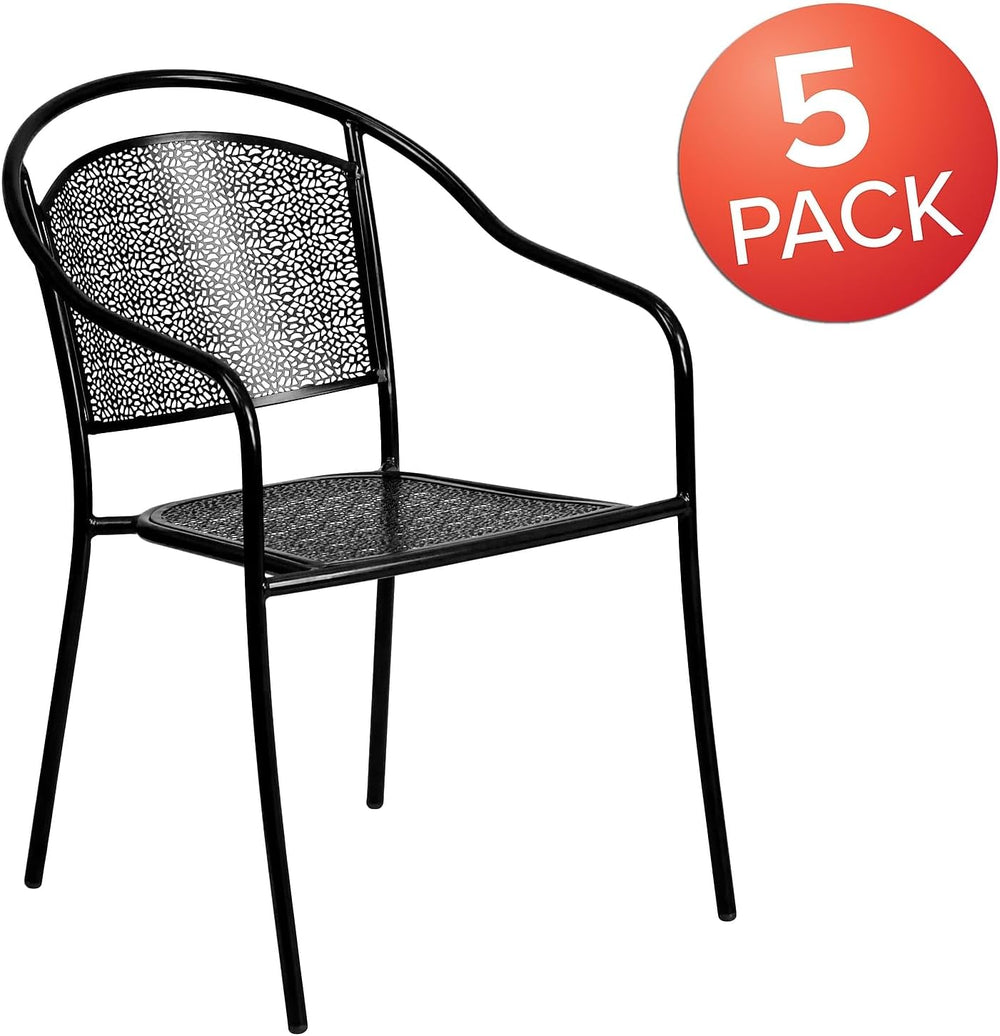 Flash Furniture Commercial Grade Black Indoor-Outdoor Steel Patio Arm Chair w...