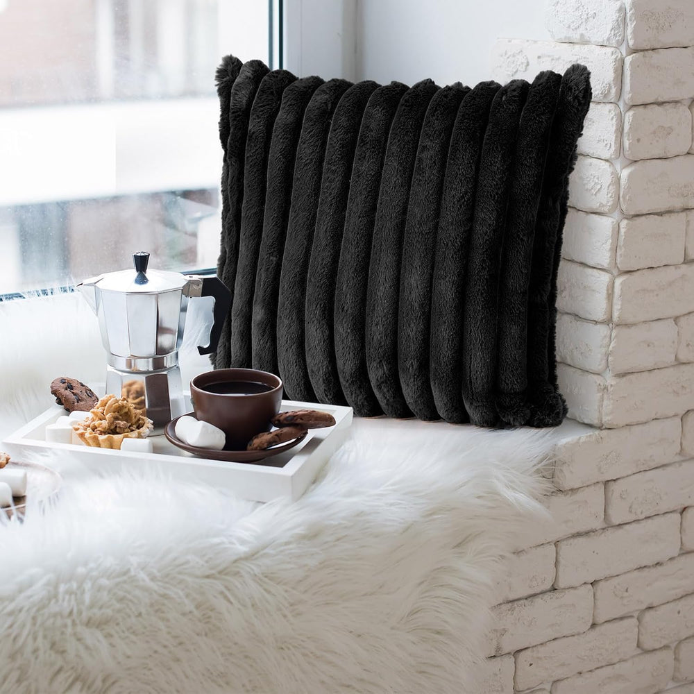 Throw Pillow Covers Set of 6 18x18 Couch Throw Pillow Covers, Black