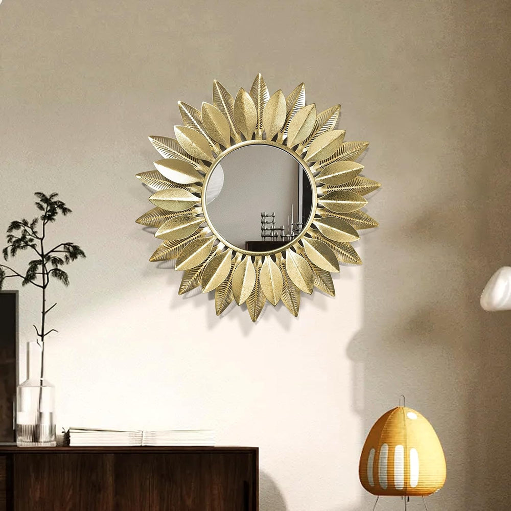 24" Gold Sunburst Decorative Wall Mirror – Handmade Flower Design