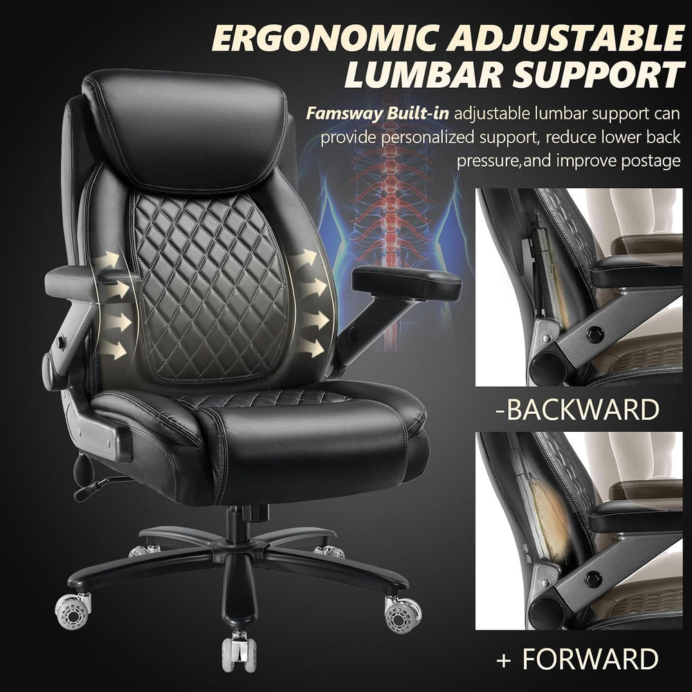 600LBS Large Heavy Duty Office Chair with 5D Flip Arms,Comfy Big and Tall Exe...