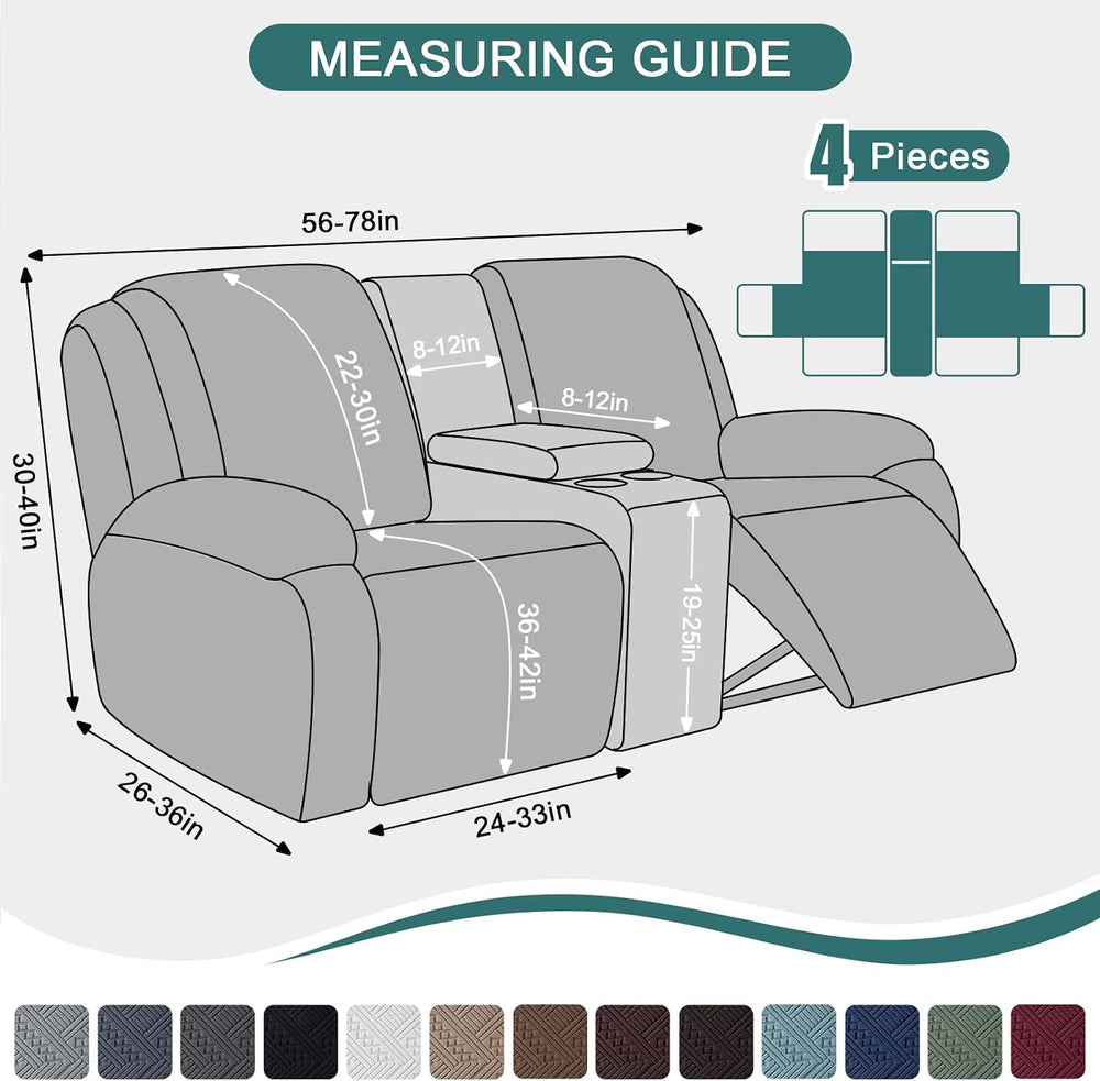Ruaozz Stretch Loveseat Recliner Cover with Console, Chocolate