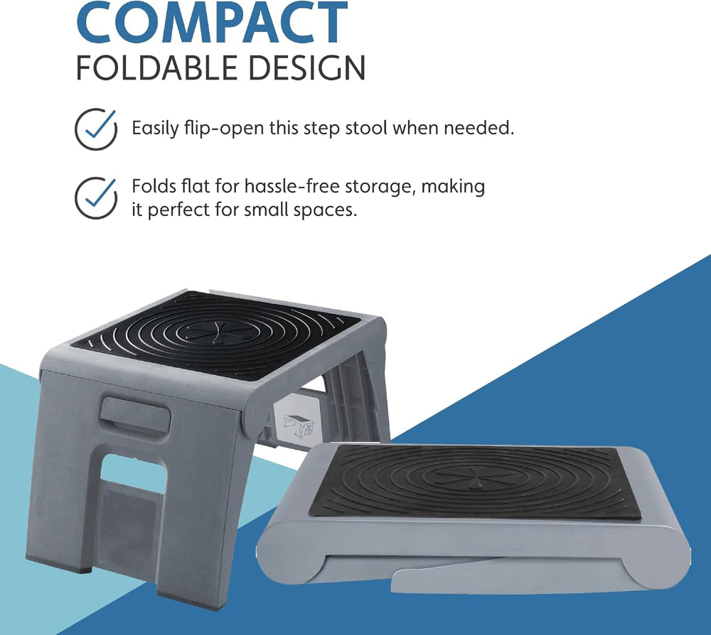 Cramer Folding Step Stool, 1-Step, 250 lb Capacity, 14w x 11.25d x 9.75h, Gray