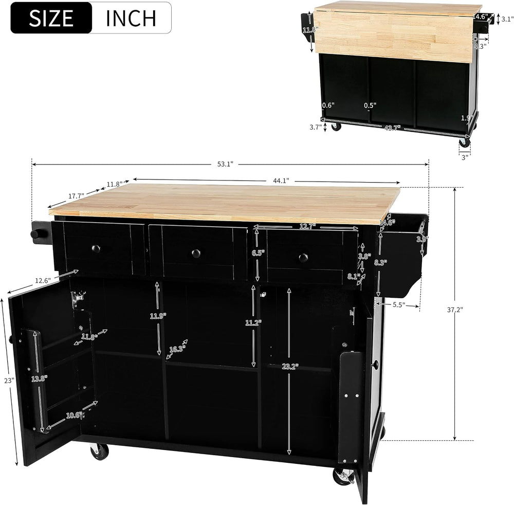 Merax Rolling Mobile Kitchen Island Cart Breakfast Bar with Wood Top, Door In...