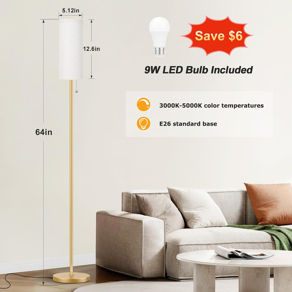 Ambimall 64" Floor Lamp with Bulb & Lampshade & Chain Switch, Be...