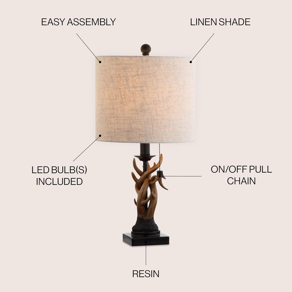 JONATHAN Y Gaston Rustic Faux Antler Resin Table Lamp 20.5", Brown