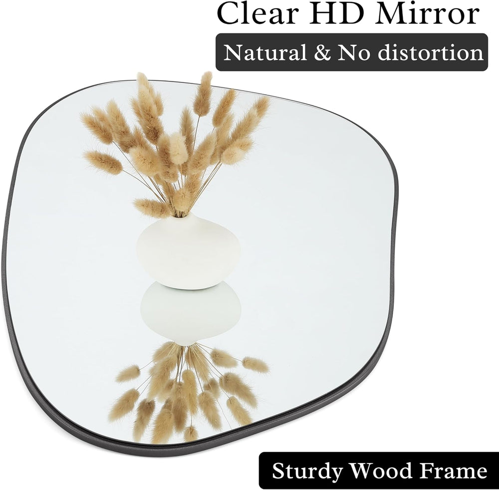 PERFNIQUE Irregular Asymmetrical Wall Mirror, 32"x24" Black Bathroo...