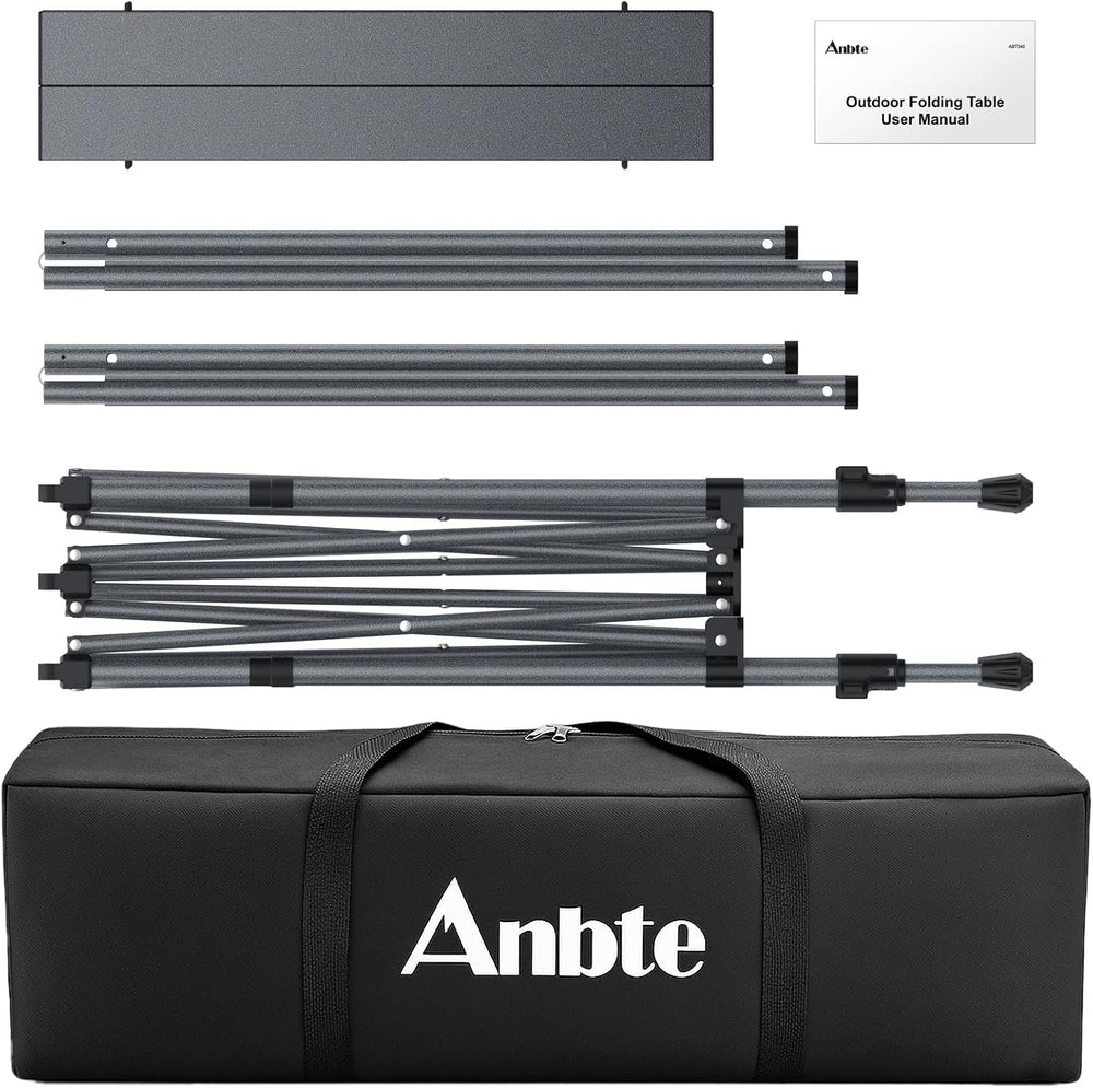 Anbte 34.2” Tall Folding Camping Table, Aluminum Portable, 39” X 20”, Black